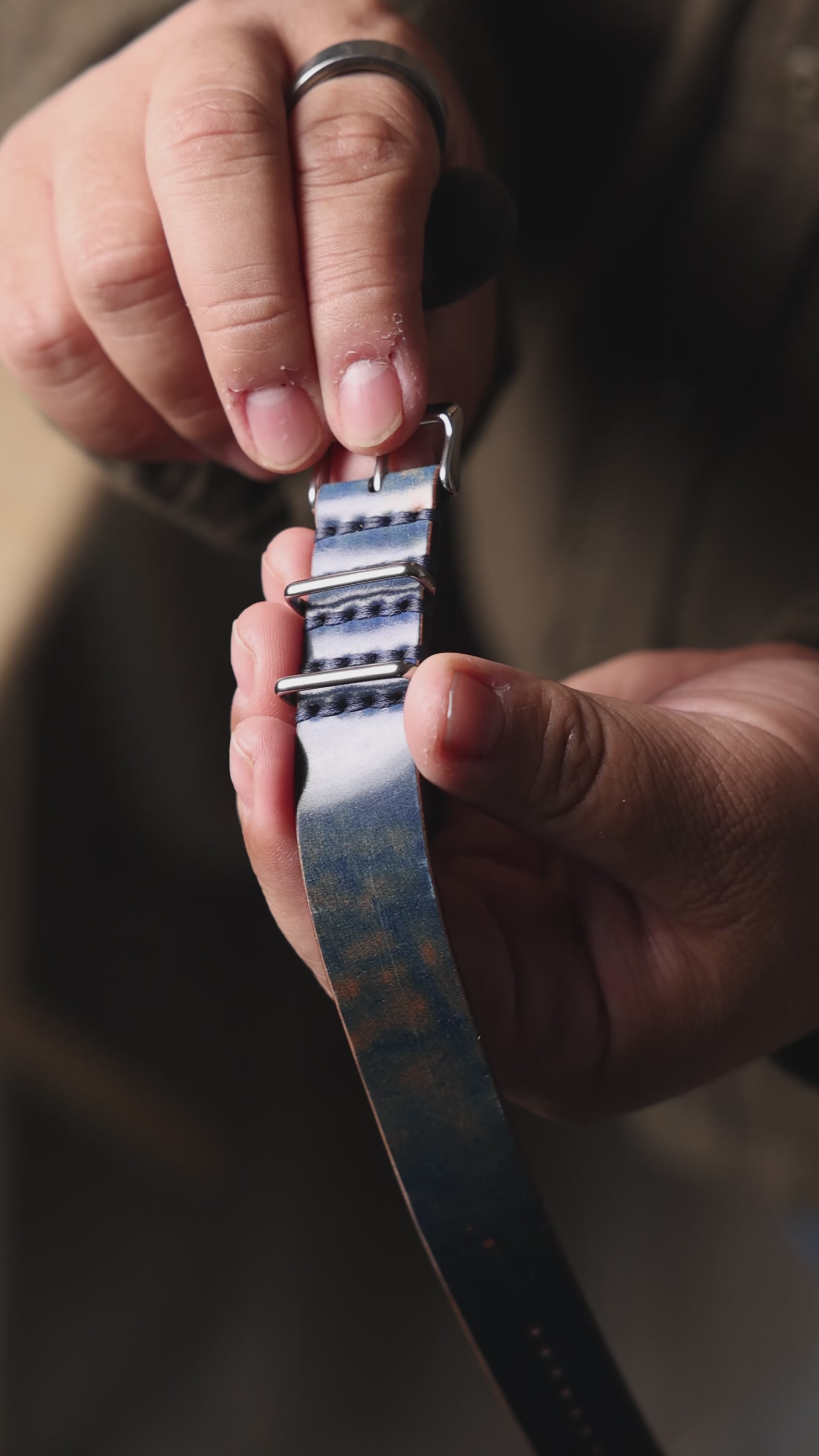 22mm Single Pass Watch Strap - Marbled Navy ROCAO Shell Cordovan